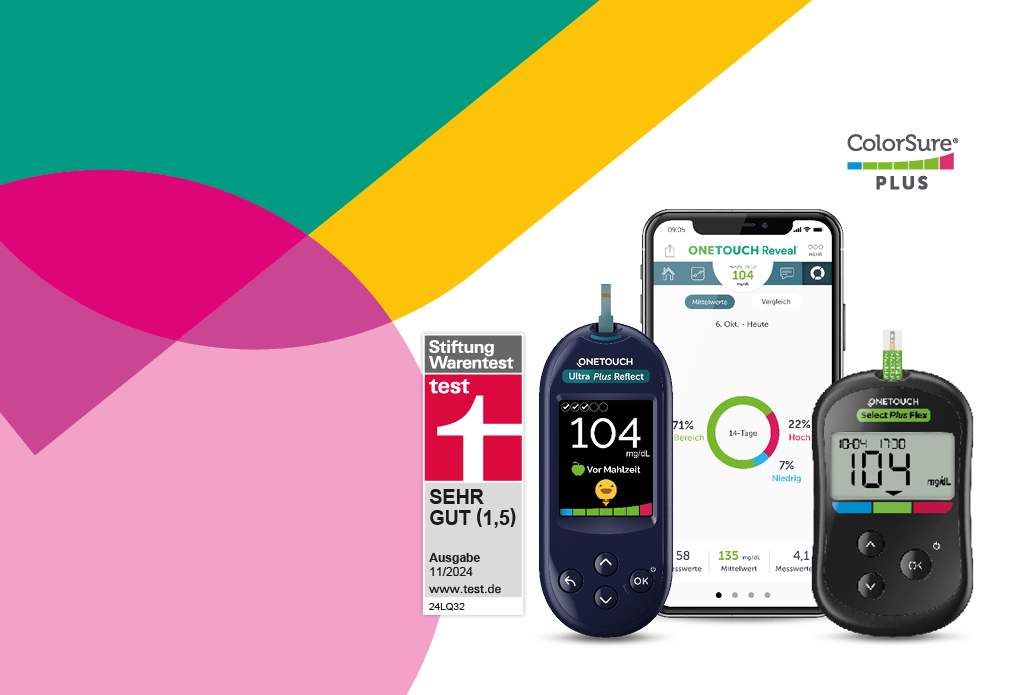 OneTouch ColorSure Plus und Select Plus Blutzuckermessgeräte mit OneTouch Reveal App und Stiftung Warentest Auszeichnung „Sehr Gut (1,5)"