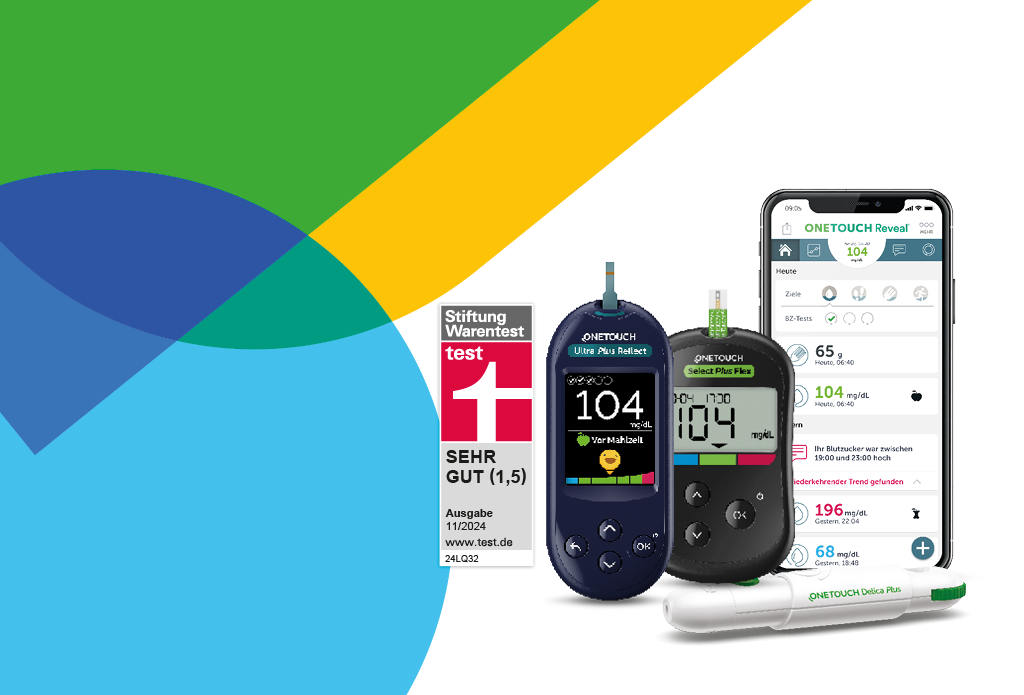 OneTouch Ultra Plus Reflect und Select Plus Blutzuckermessgeräte mit Stechhilfe OneTouch Delica Plus, Smartphone mit OneTouch Reveal App und Stiftung Warentest Auszeichnung „Sehr Gut (1,5)", Ausgabe 11/2024