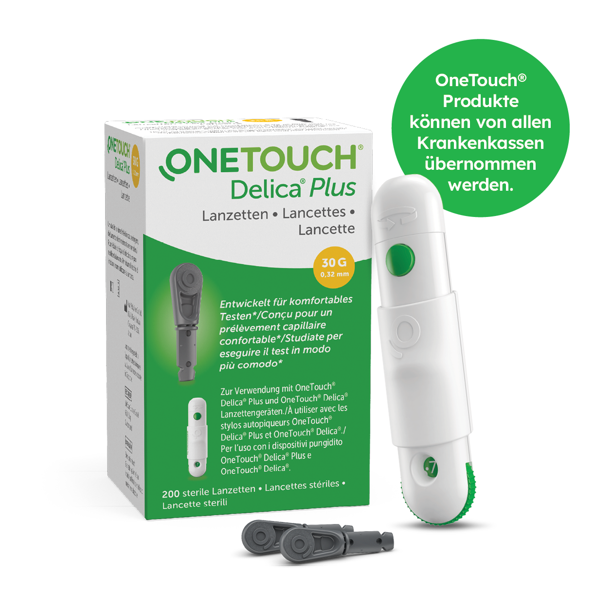 OneTouch Delica Plus Lanzetten und Stechhilfe, 30G, 200 sterile Lanzetten – Kostenübernahme durch Krankenkassen möglich
