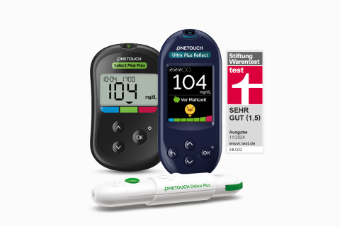 Blutzuckermessgeräte von OneTouch mit sichtbaren Ergebnissen.