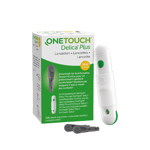 OneTouch Delica Plus Lanzetten (200 Stück, 30G) mit weiß-grüner Stechhilfe und zwei losen Lanzetten